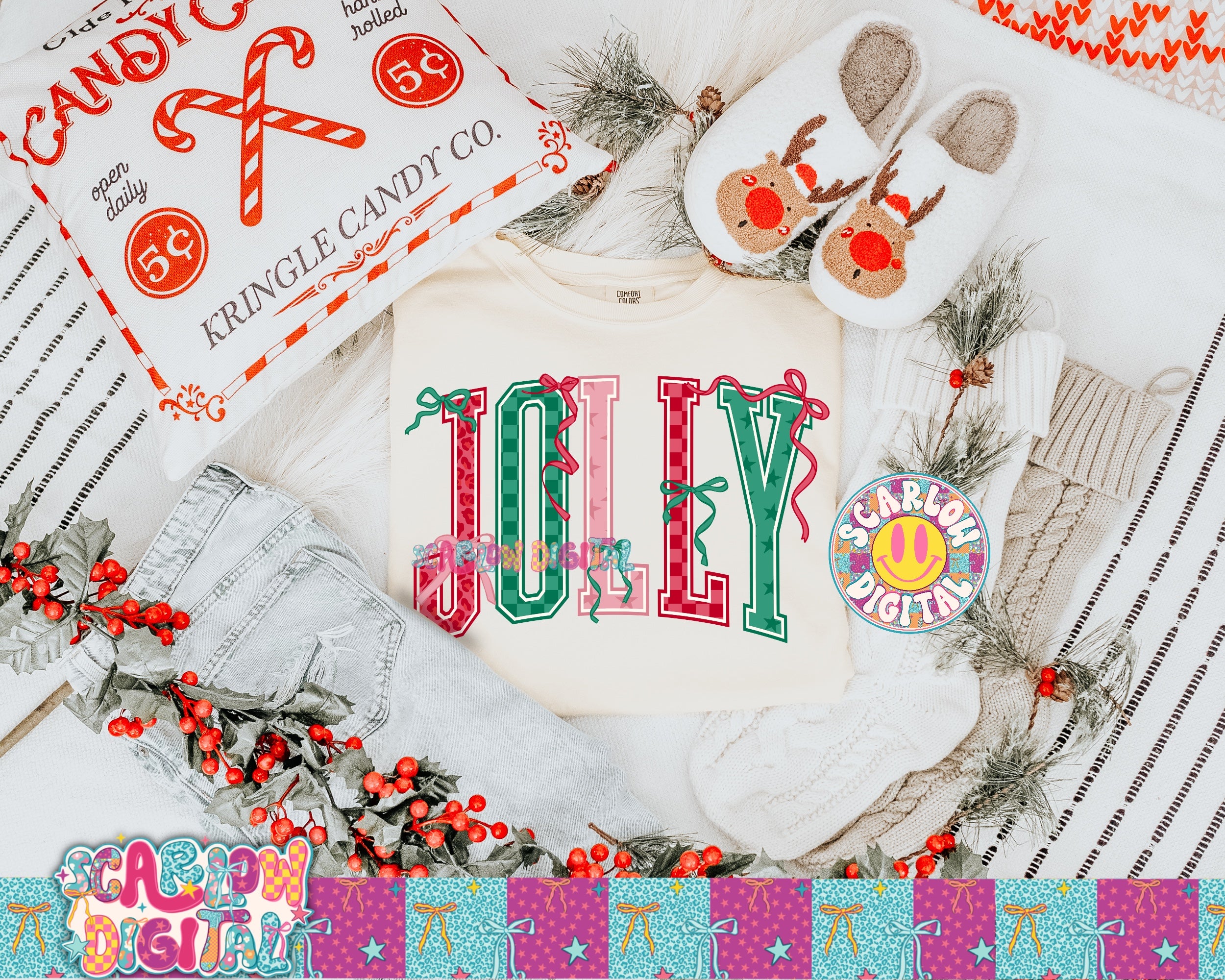 Jolly Christmas Bows PNG Digital Design 2