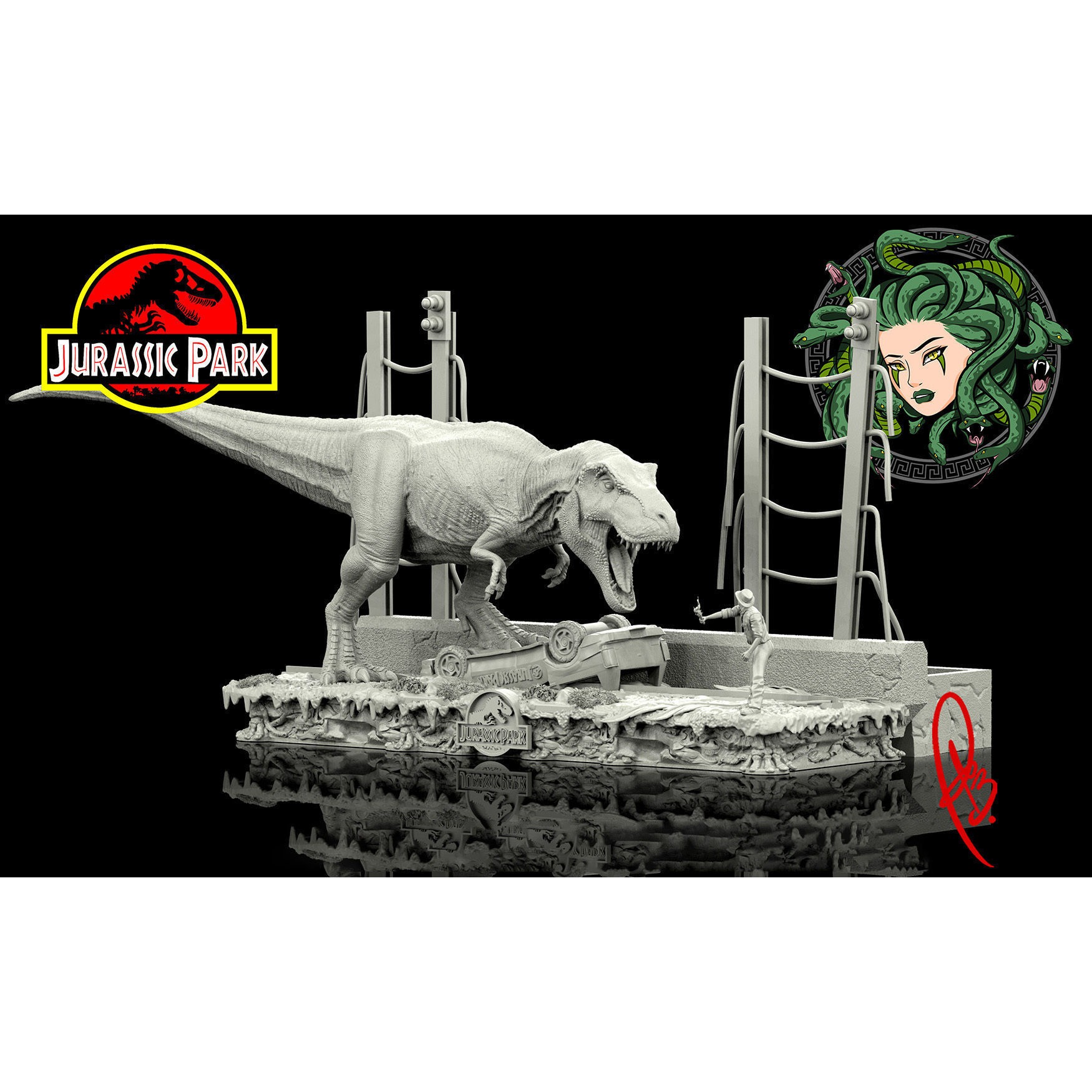 JURASSIC PARK T-REX SCENE 3D print model 9