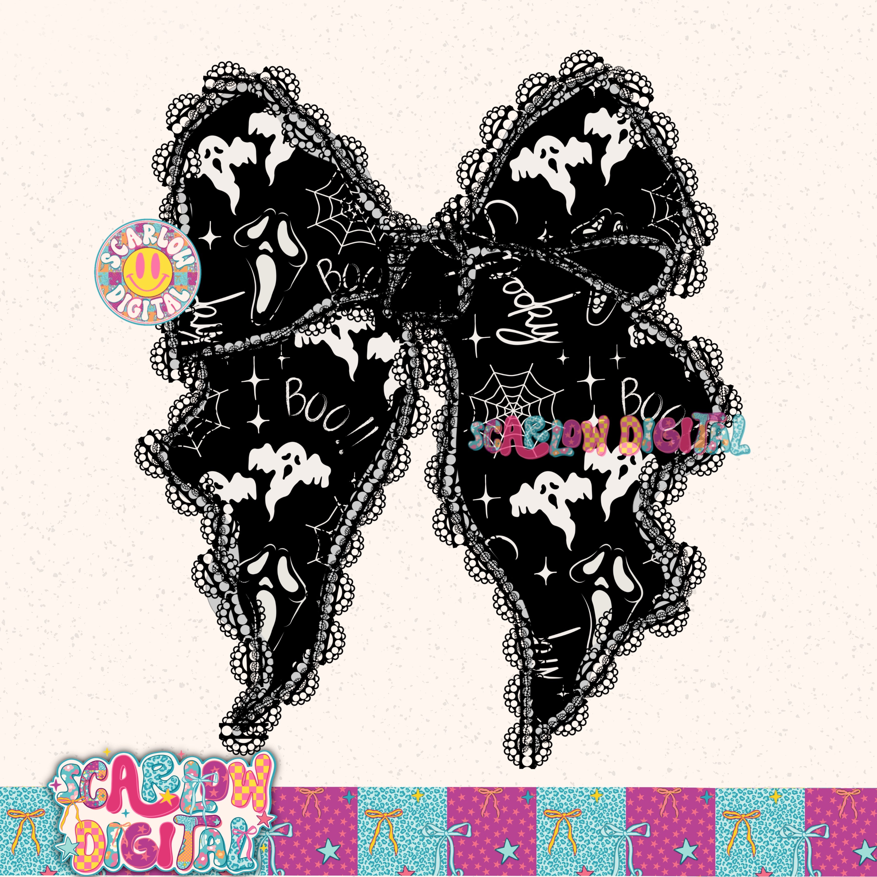 Laced Spooky Bow PNG Digital Design