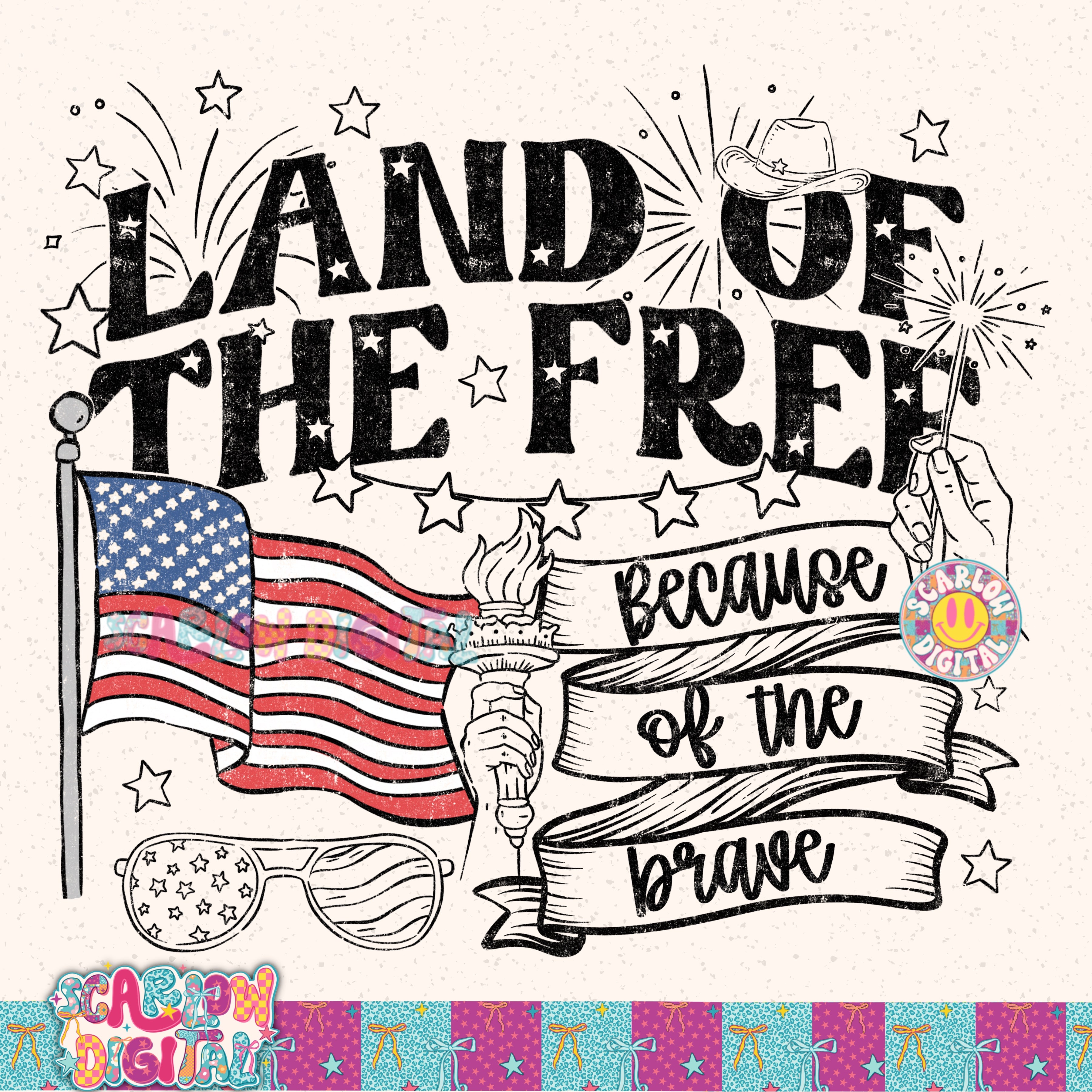 Land of the Free Because of the Brave PNG Digital Design 4