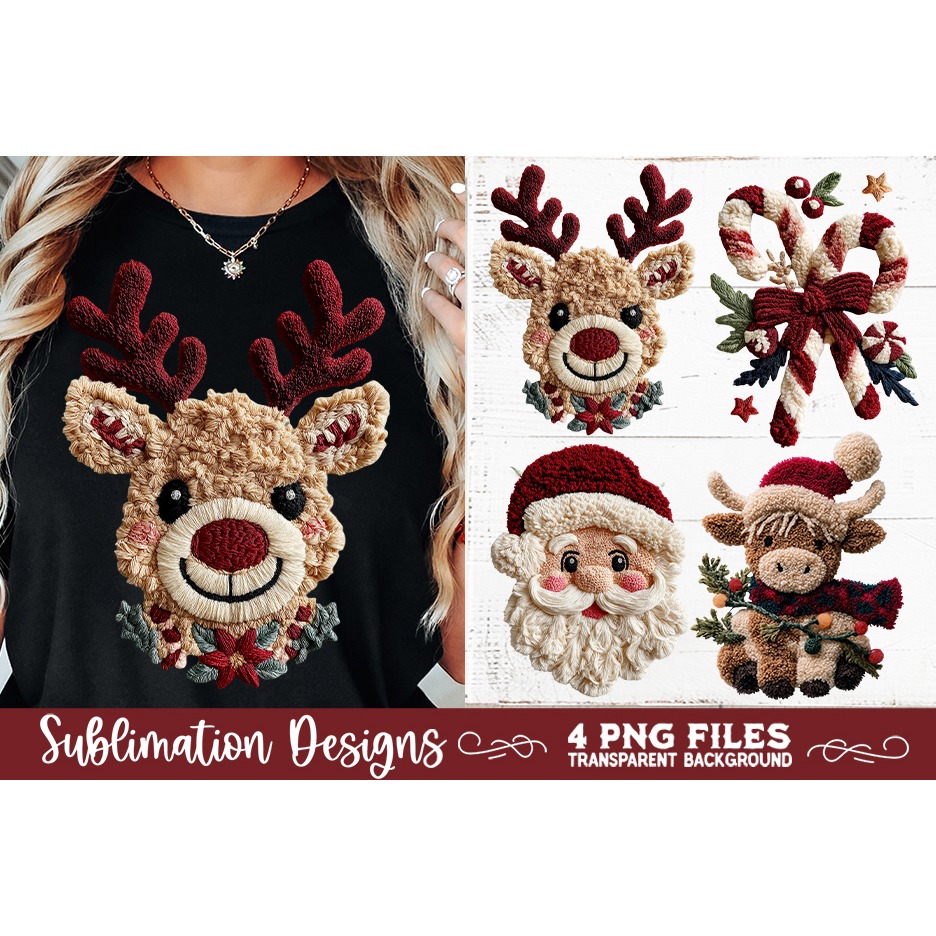 Latch Hook Yarn Christmas Sublimation PNG designs