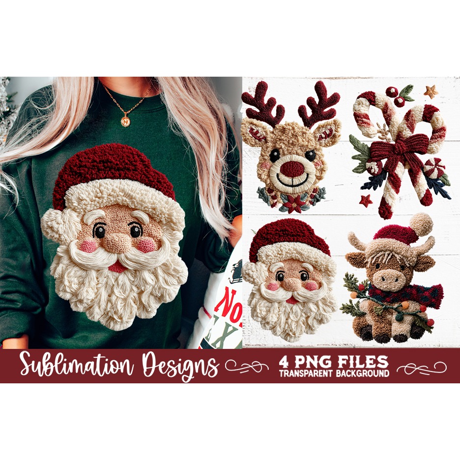 Latch Hook Yarn Christmas Sublimation PNG designs 11