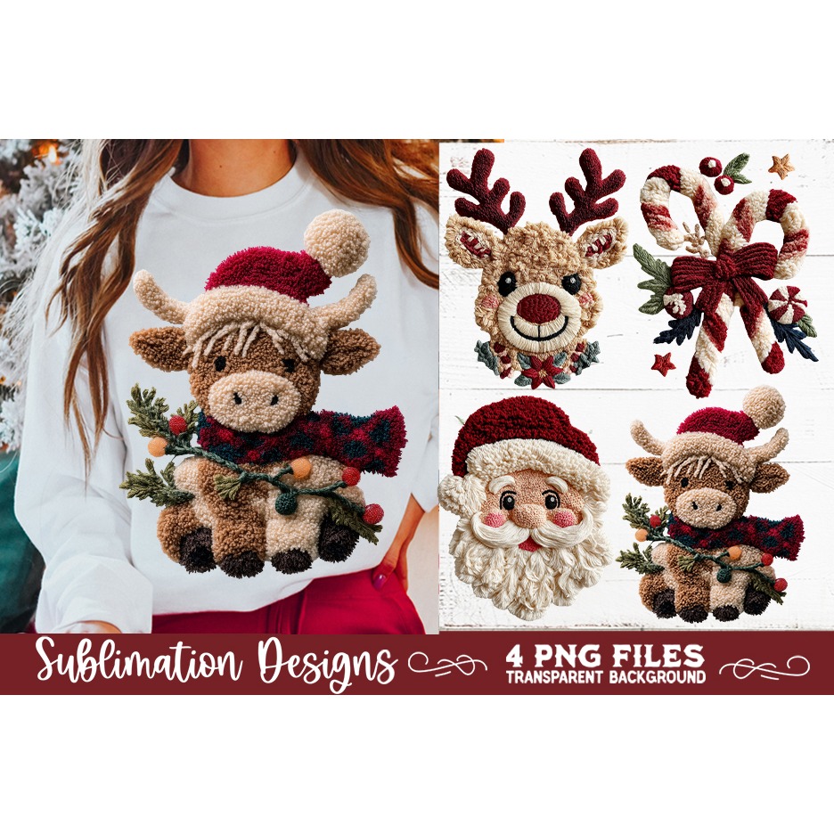 Latch Hook Yarn Christmas Sublimation PNG designs 12