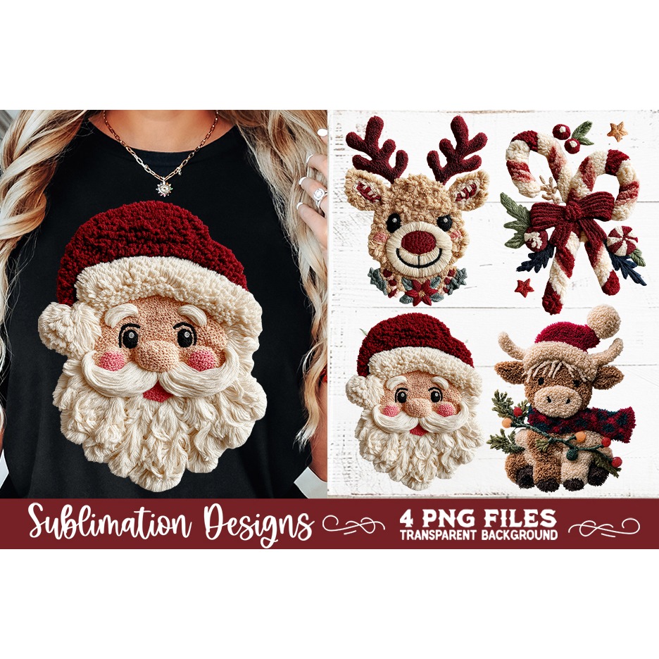 Latch Hook Yarn Christmas Sublimation PNG designs 3