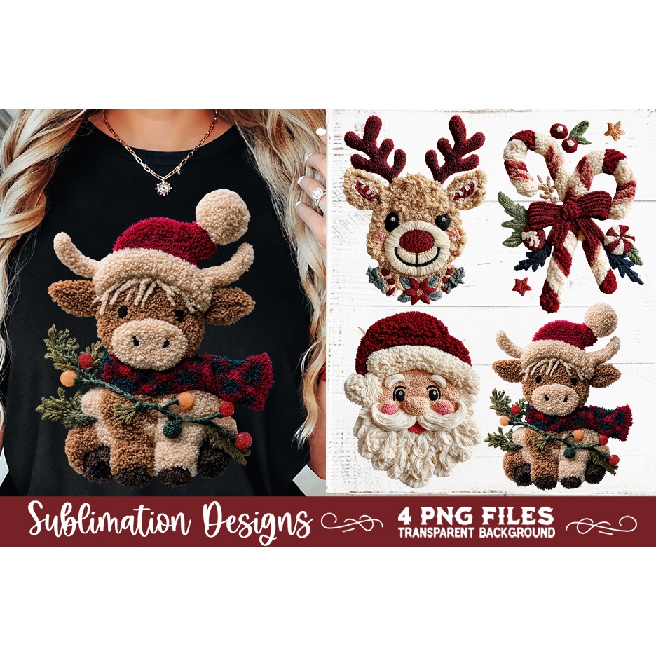 Latch Hook Yarn Christmas Sublimation PNG designs 4