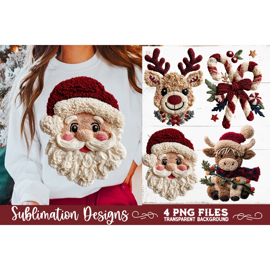 Latch Hook Yarn Christmas Sublimation PNG designs 6