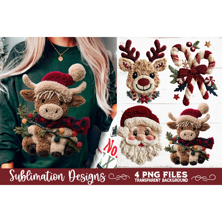 Latch Hook Yarn Christmas Sublimation PNG designs 9