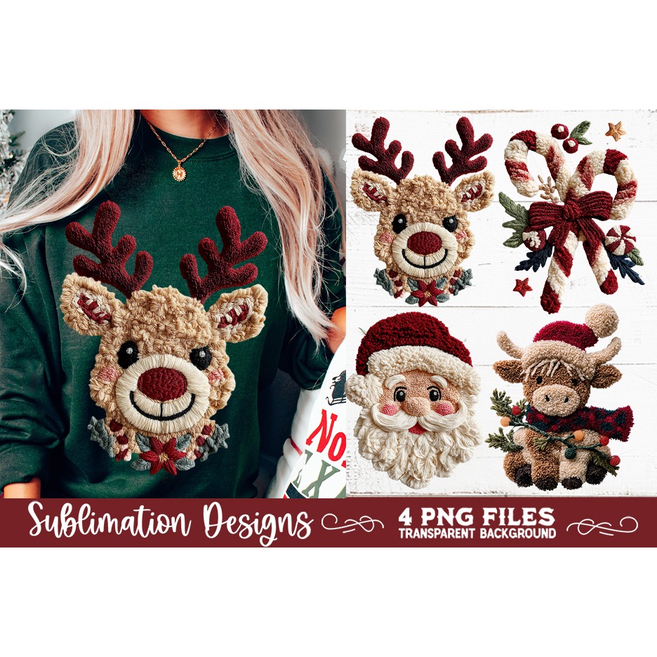 Latch Hook Yarn Christmas Sublimation PNG designs 10