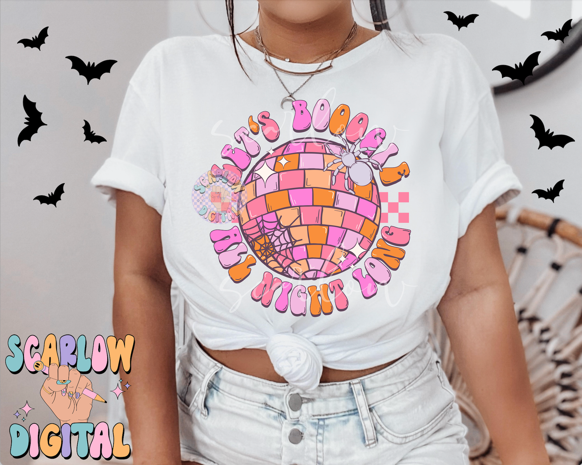 Let's Booogie All Night Long Front and Back PNG Digital Design Download Bundle, halloween front and back png, groovy png, ghost png designs 3