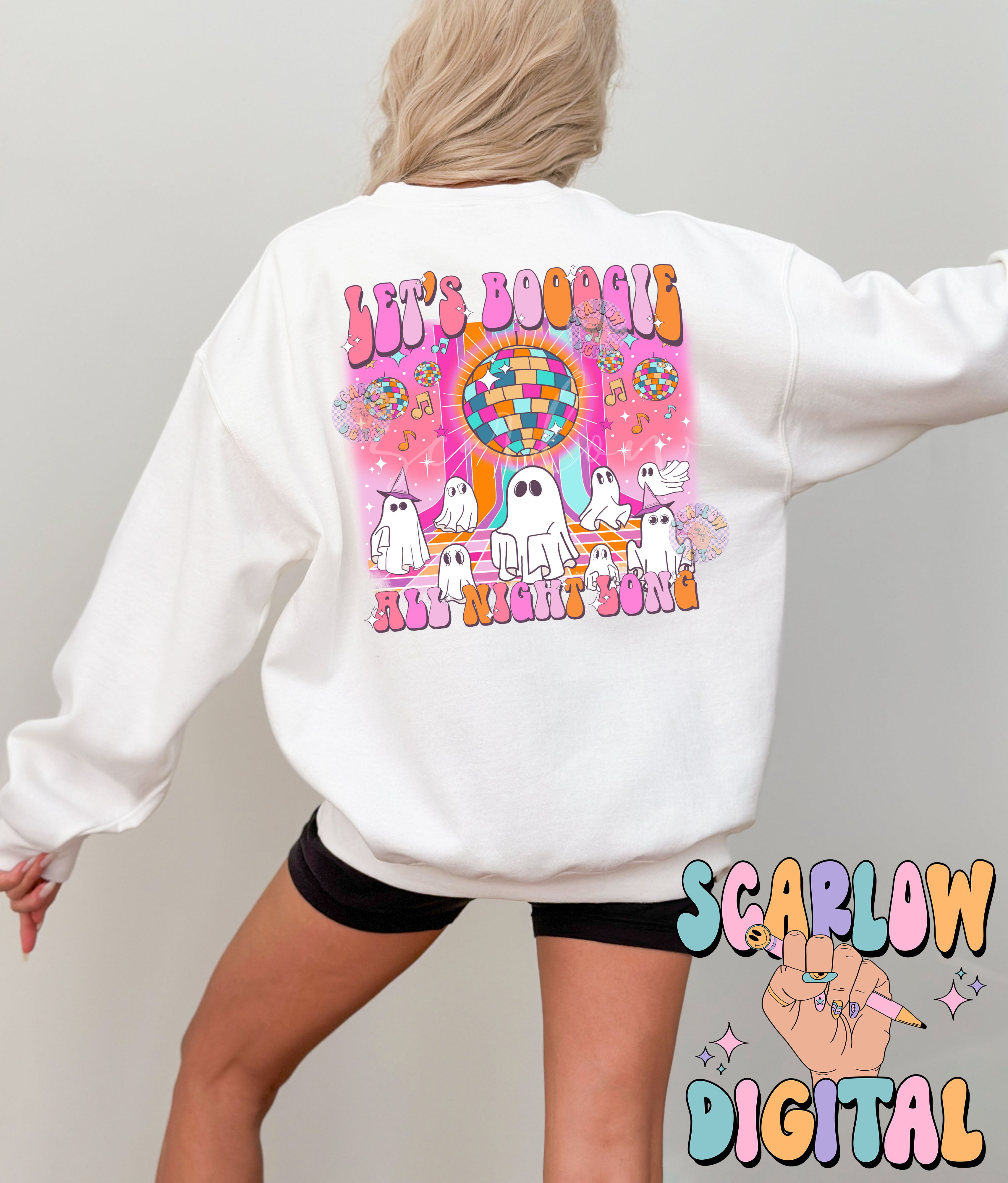 Let's Booogie All Night Long Front and Back PNG Digital Design Download Bundle, halloween front and back png, groovy png, ghost png designs 4