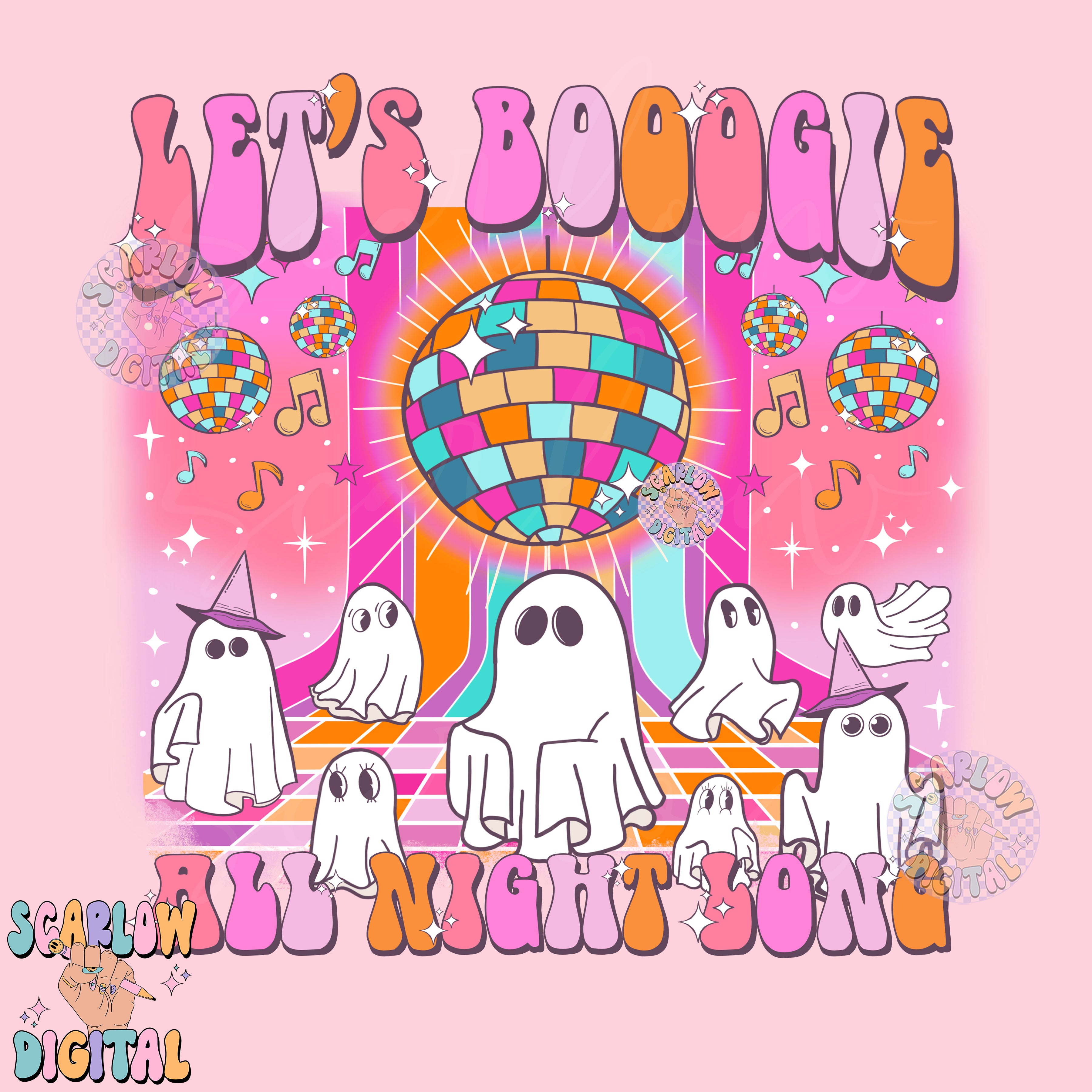 Let's Booogie All Night Long PNG Digital Design Download, halloween png, ghost png, fall png, funky png, groovy halloween png, trendy png 2