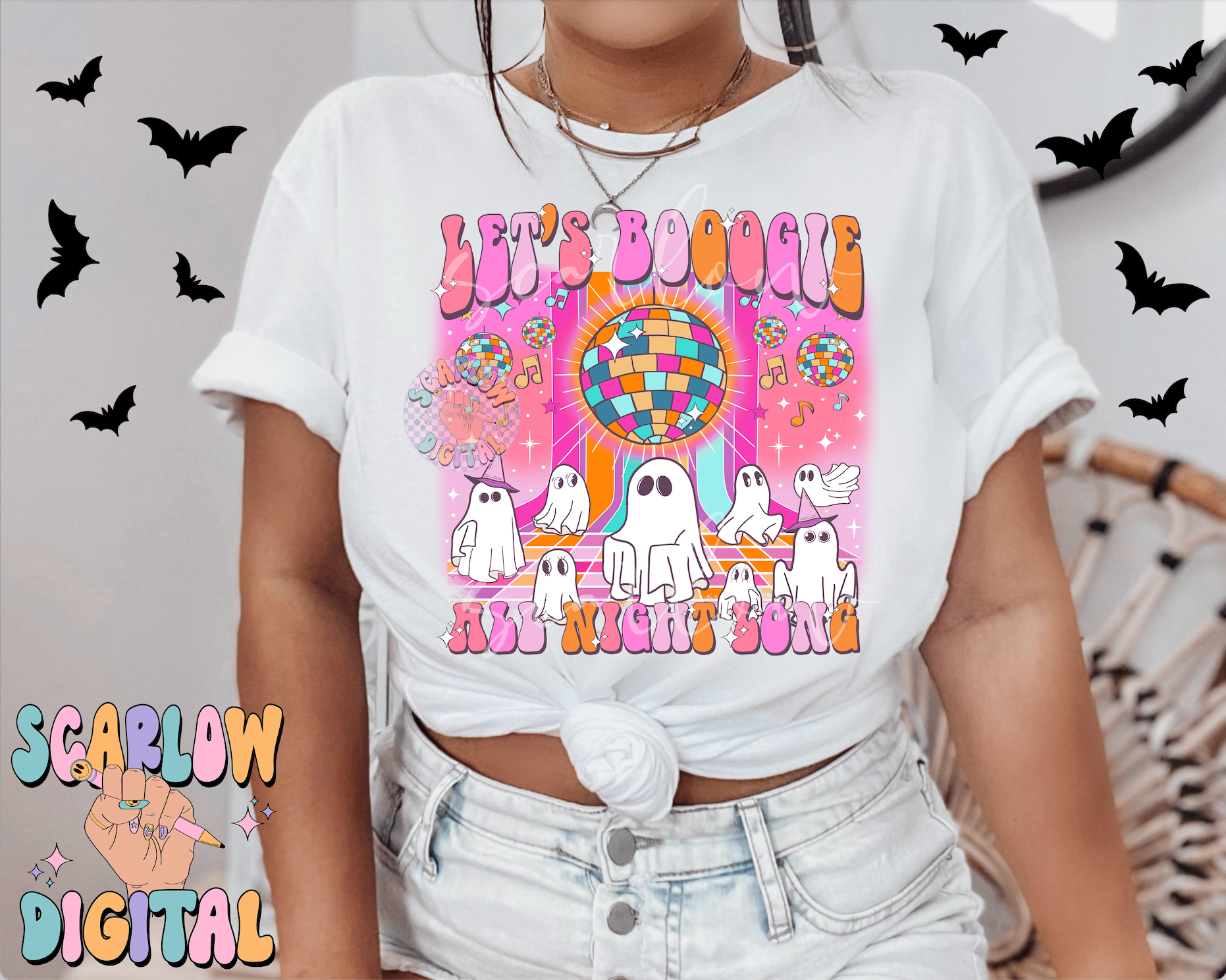 Let's Booogie All Night Long PNG Digital Design Download, halloween png, ghost png, fall png, funky png, groovy halloween png, trendy png 3
