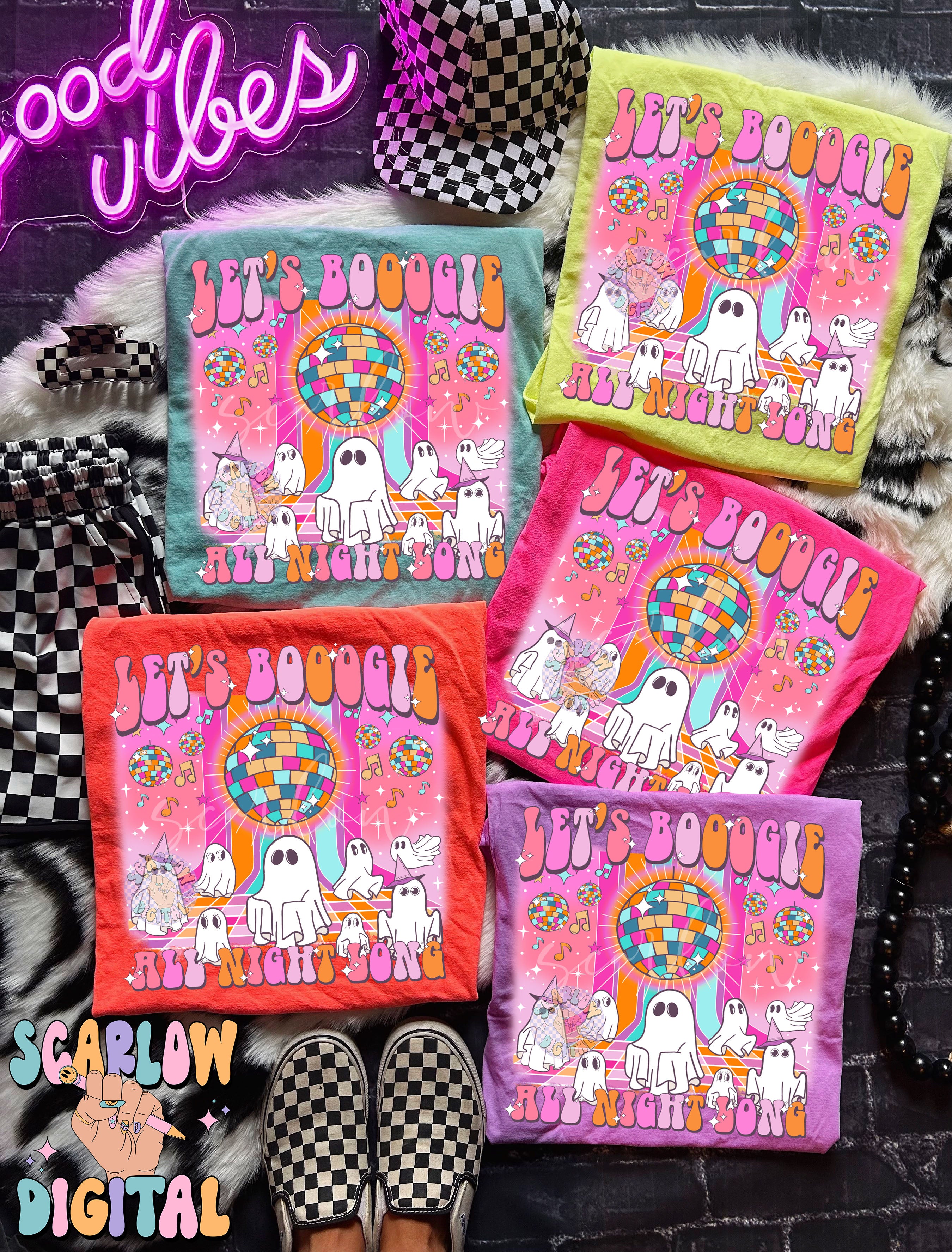 Let's Booogie All Night Long PNG Digital Design Download, halloween png, ghost png, fall png, funky png, groovy halloween png, trendy png 4