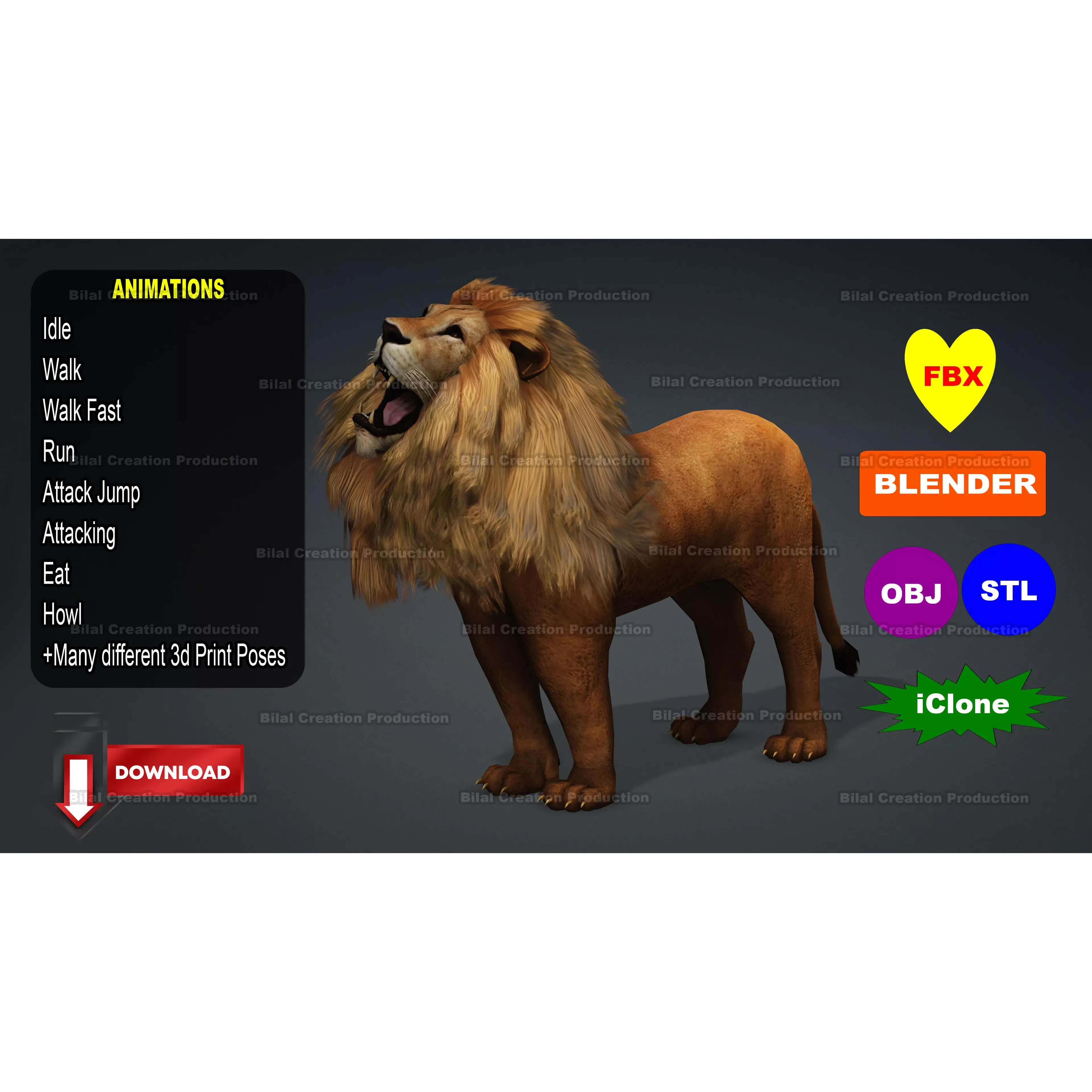 Lion with Animation 8 Low-poly 3D model