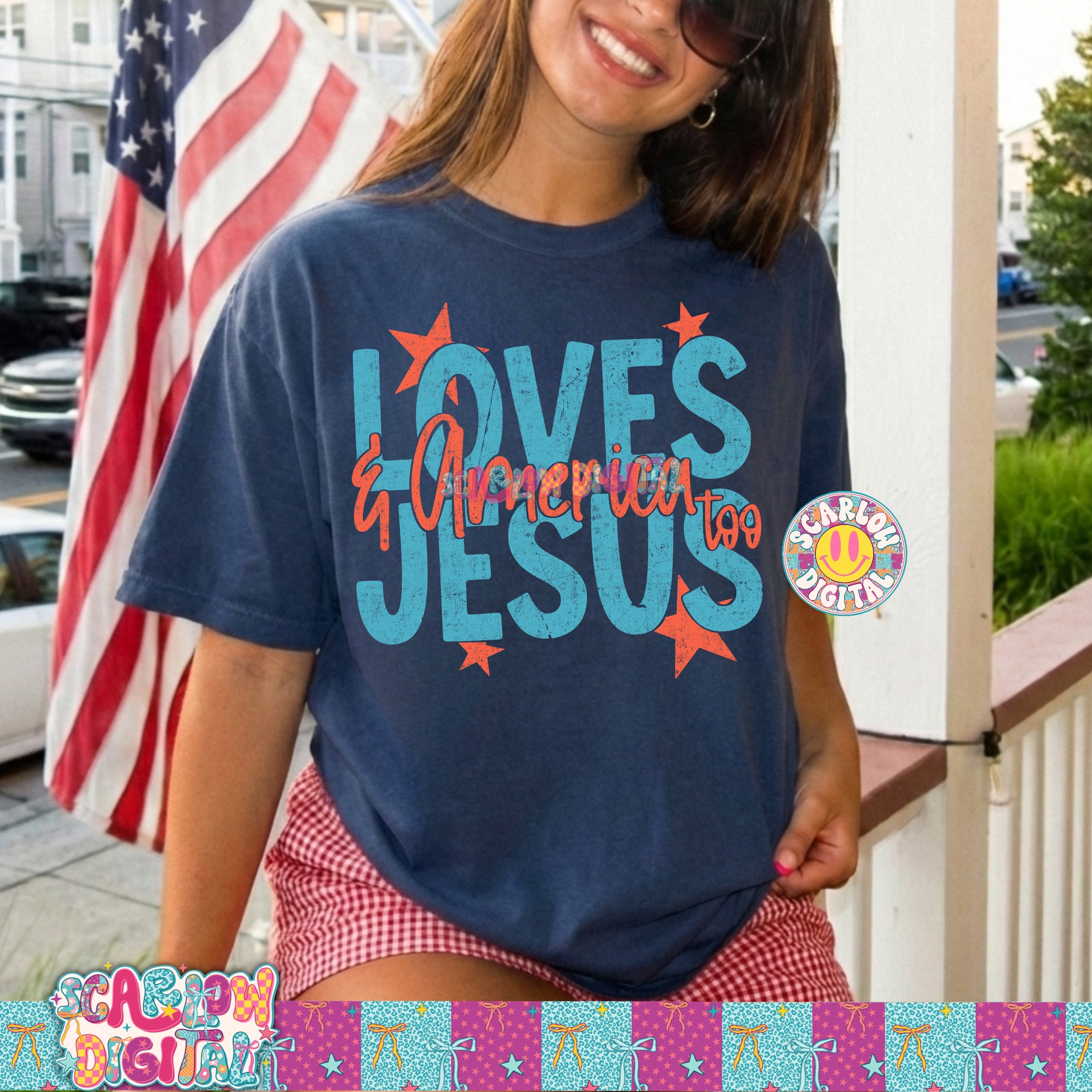Loves Jesus & America Too PNG Digital Design 3