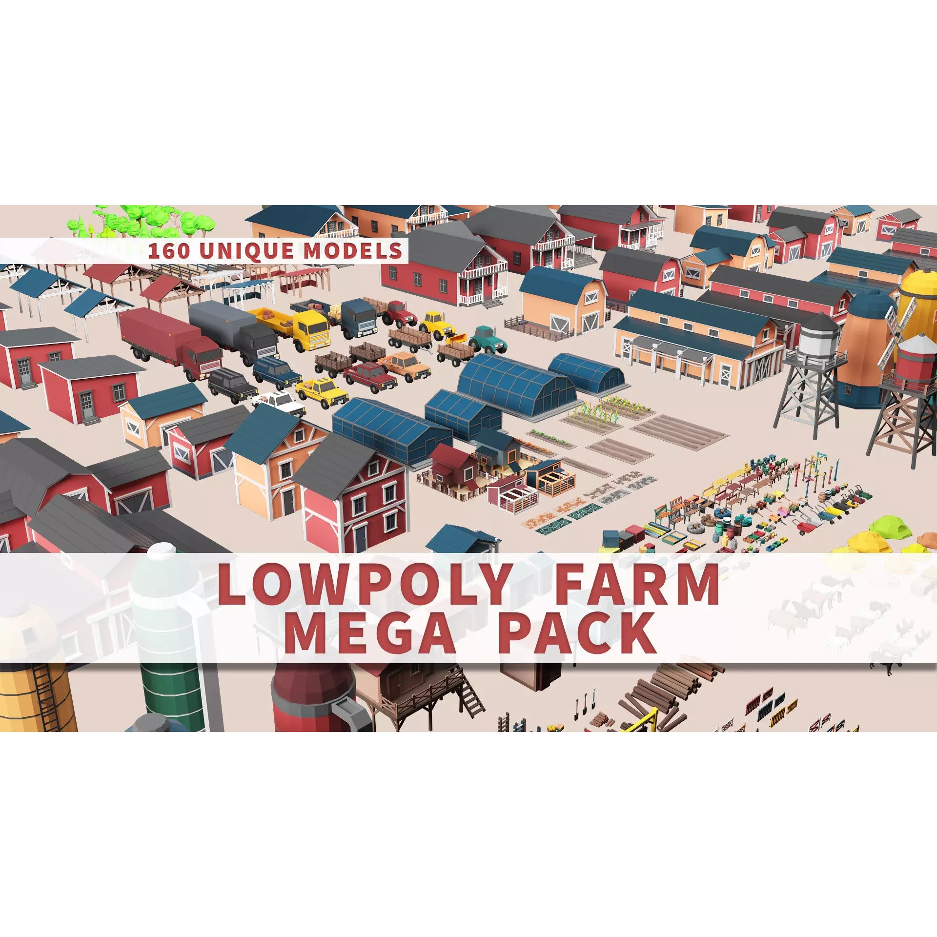 Low Poly Farm - 160 Models Mega Pack Free low-poly 3D model