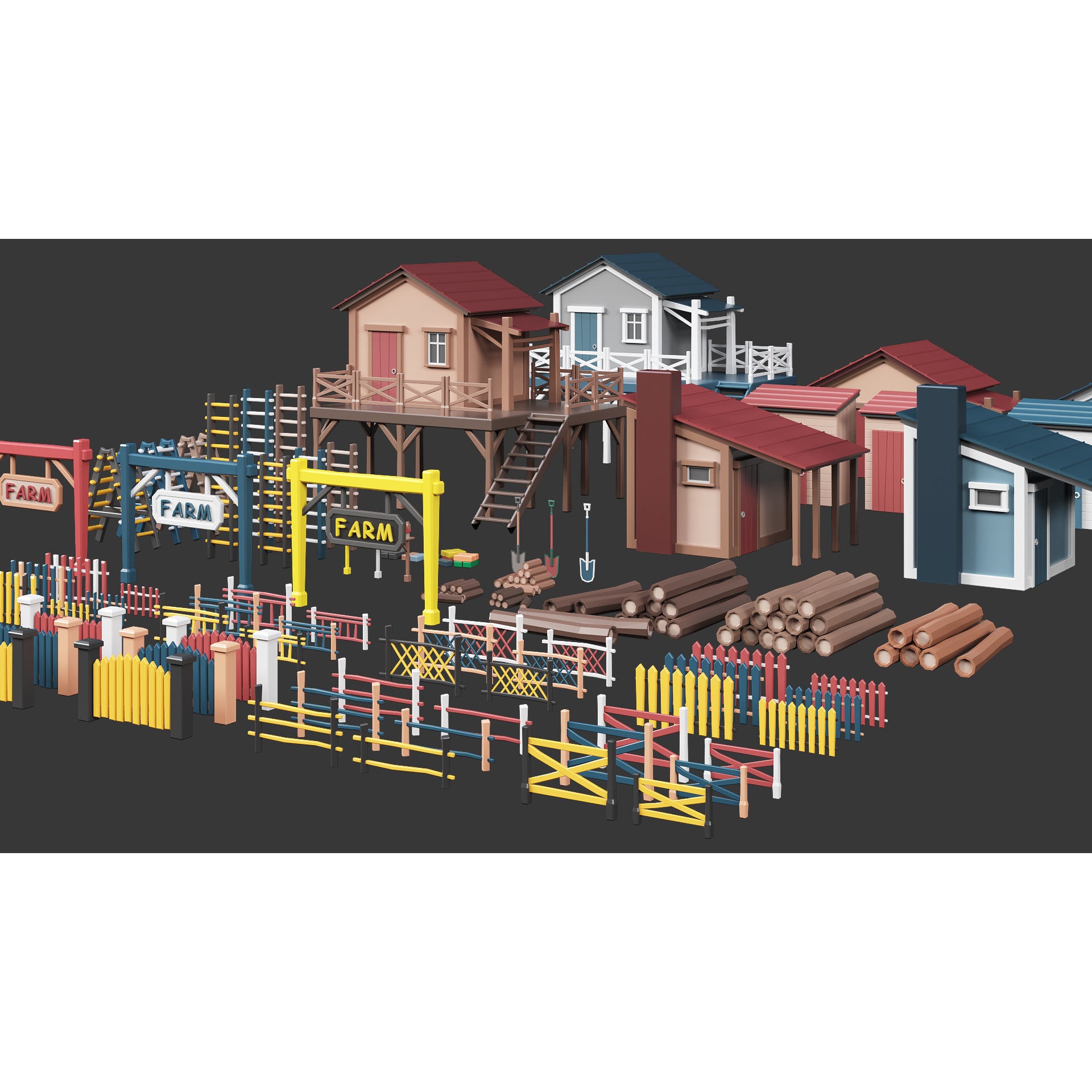 Low Poly Farm - 160 Models Mega Pack Free low-poly 3D model 7