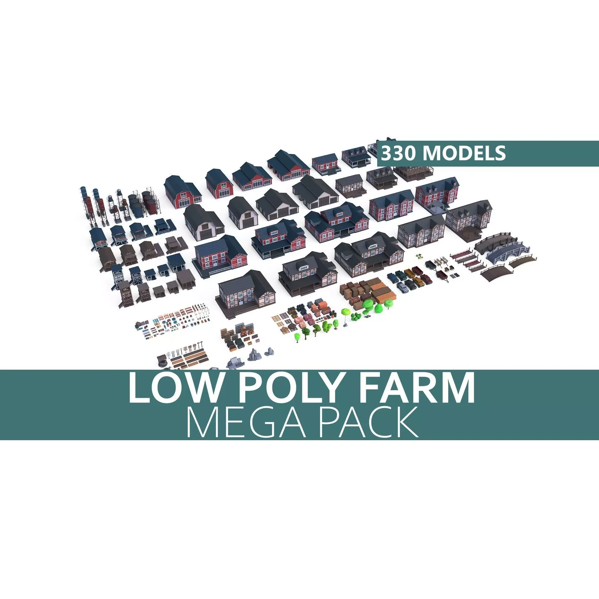 Low Poly Farm Set - 330 Models Mega Pack 02 Collection Free low-poly 3D model