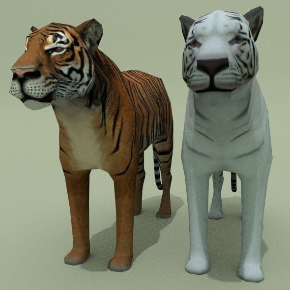 LowPoly Tigers two Free low-poly 3D model 2