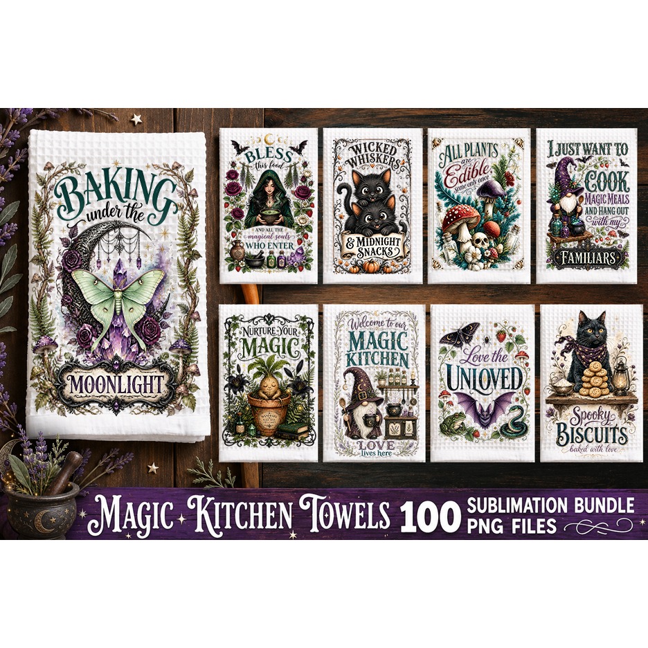 Magic Kitchen Towel Sublimation PNG Bundle 100 Designs 2