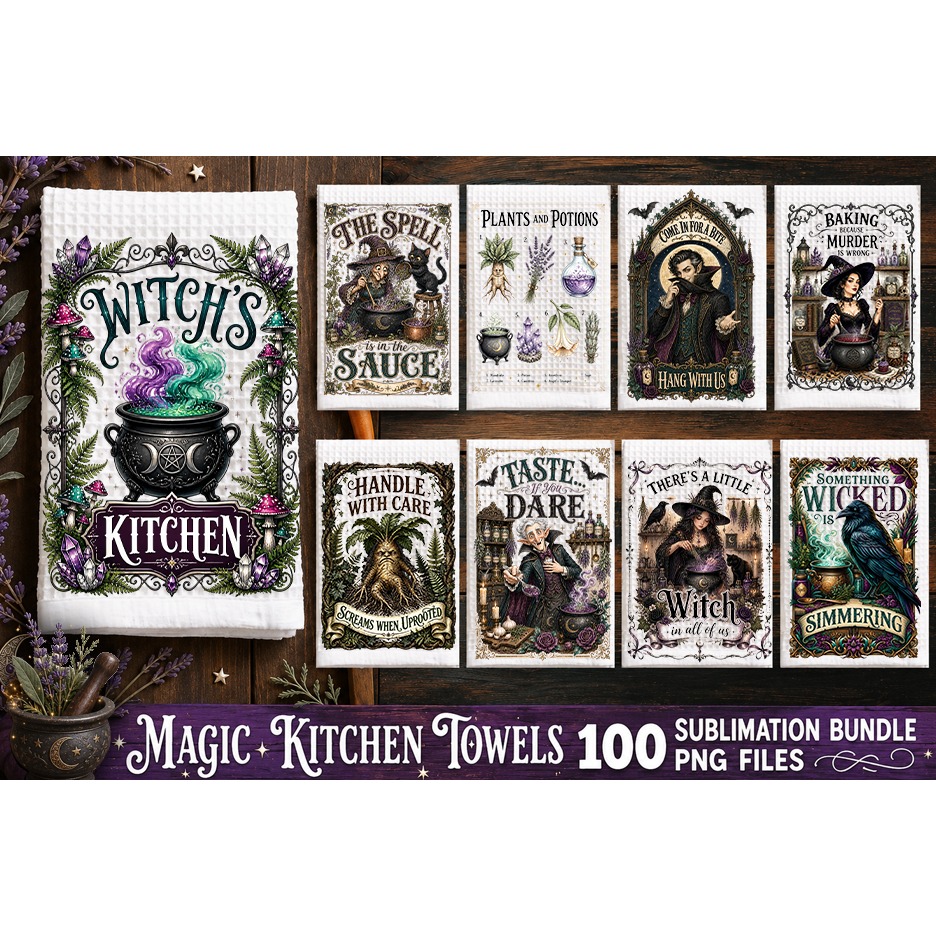Magic Kitchen Towel Sublimation PNG Bundle 100 Designs 11