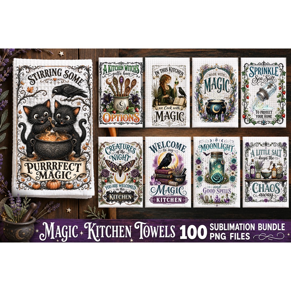 Magic Kitchen Towel Sublimation PNG Bundle 100 Designs 12