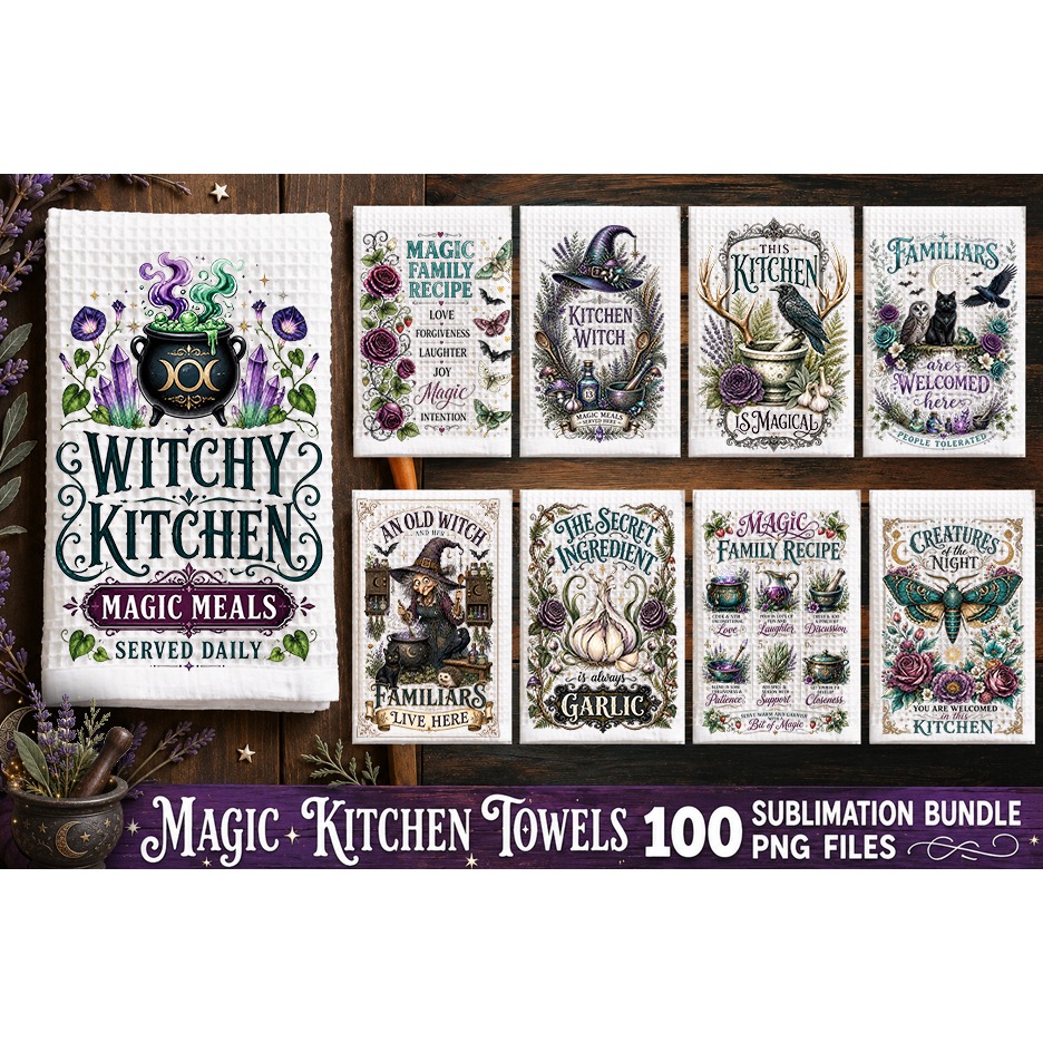 Magic Kitchen Towel Sublimation PNG Bundle 100 Designs 3