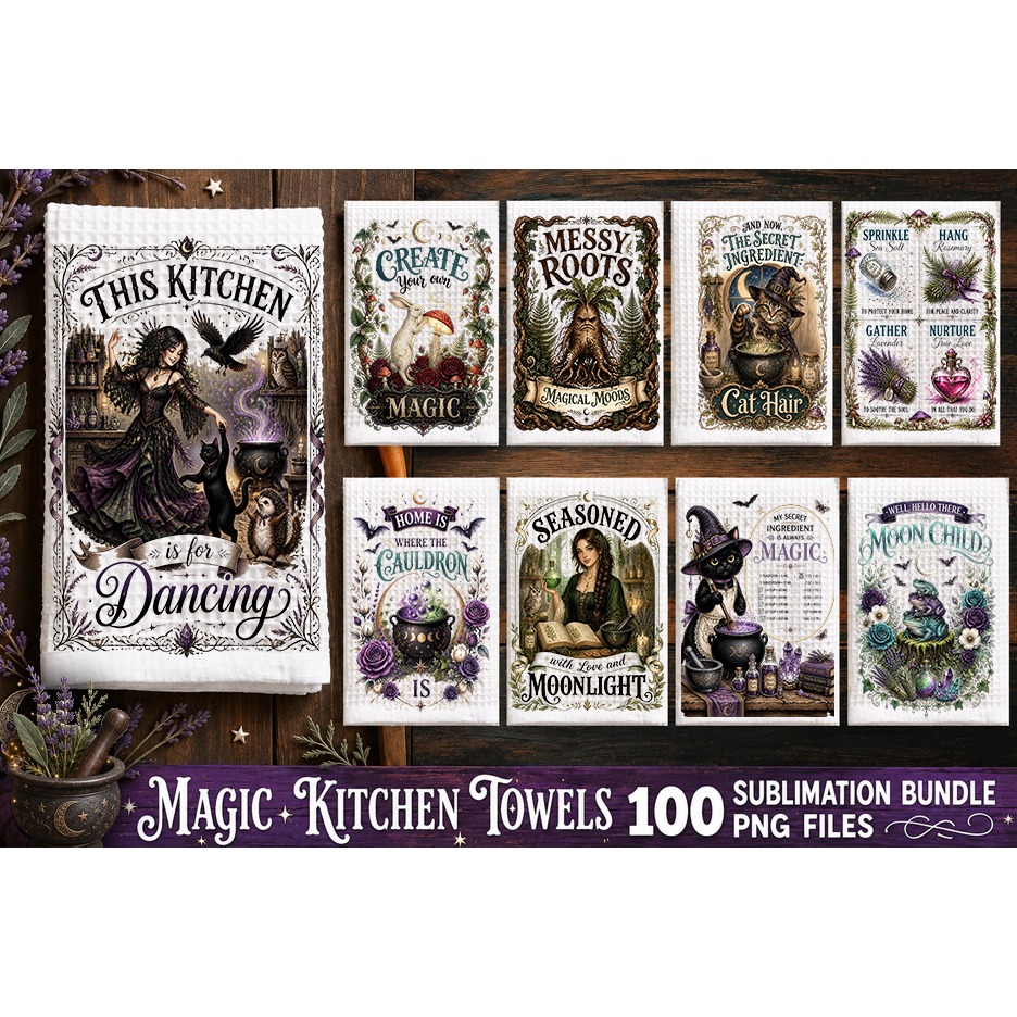 Magic Kitchen Towel Sublimation PNG Bundle 100 Designs 4