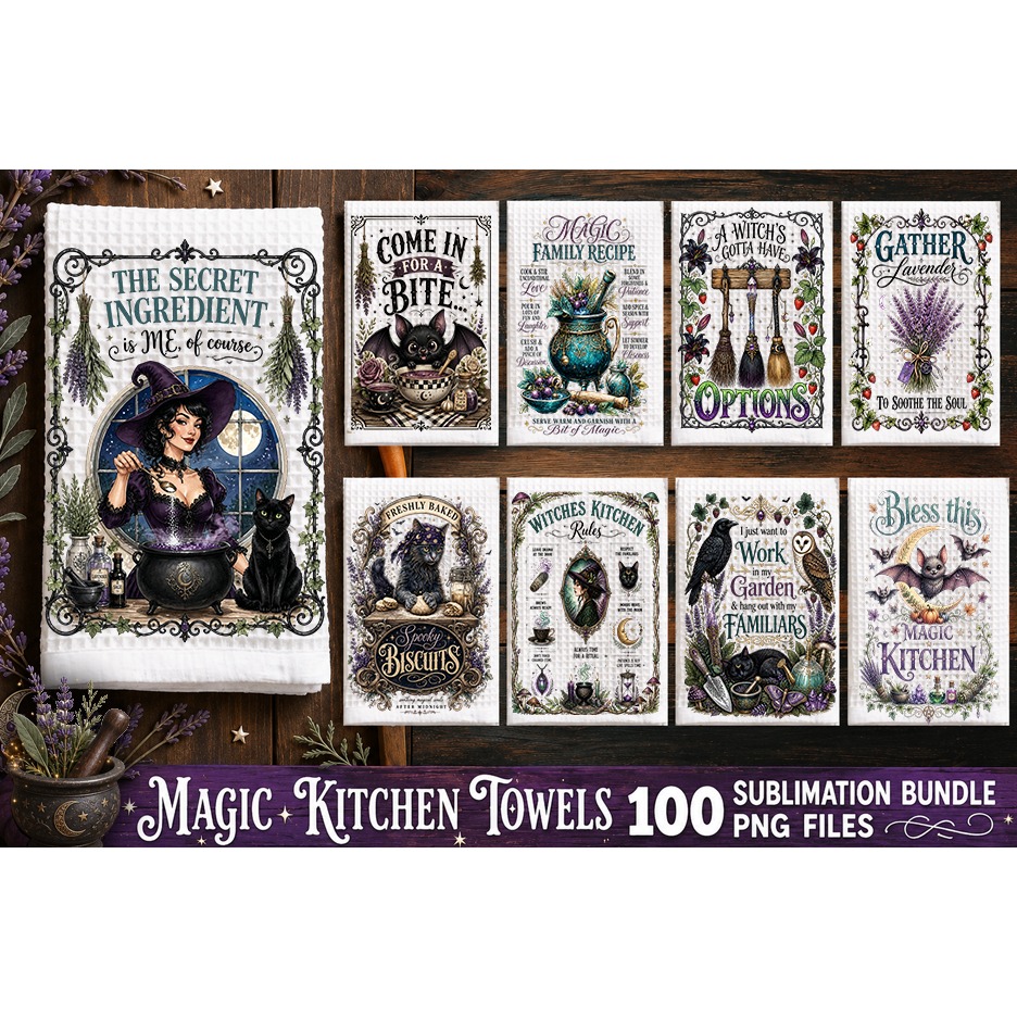 Magic Kitchen Towel Sublimation PNG Bundle 100 Designs 5