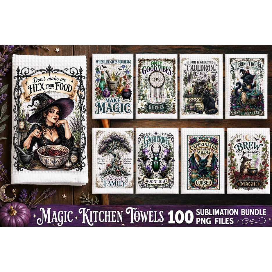 Magic Kitchen Towel Sublimation PNG Bundle 100 Designs 6
