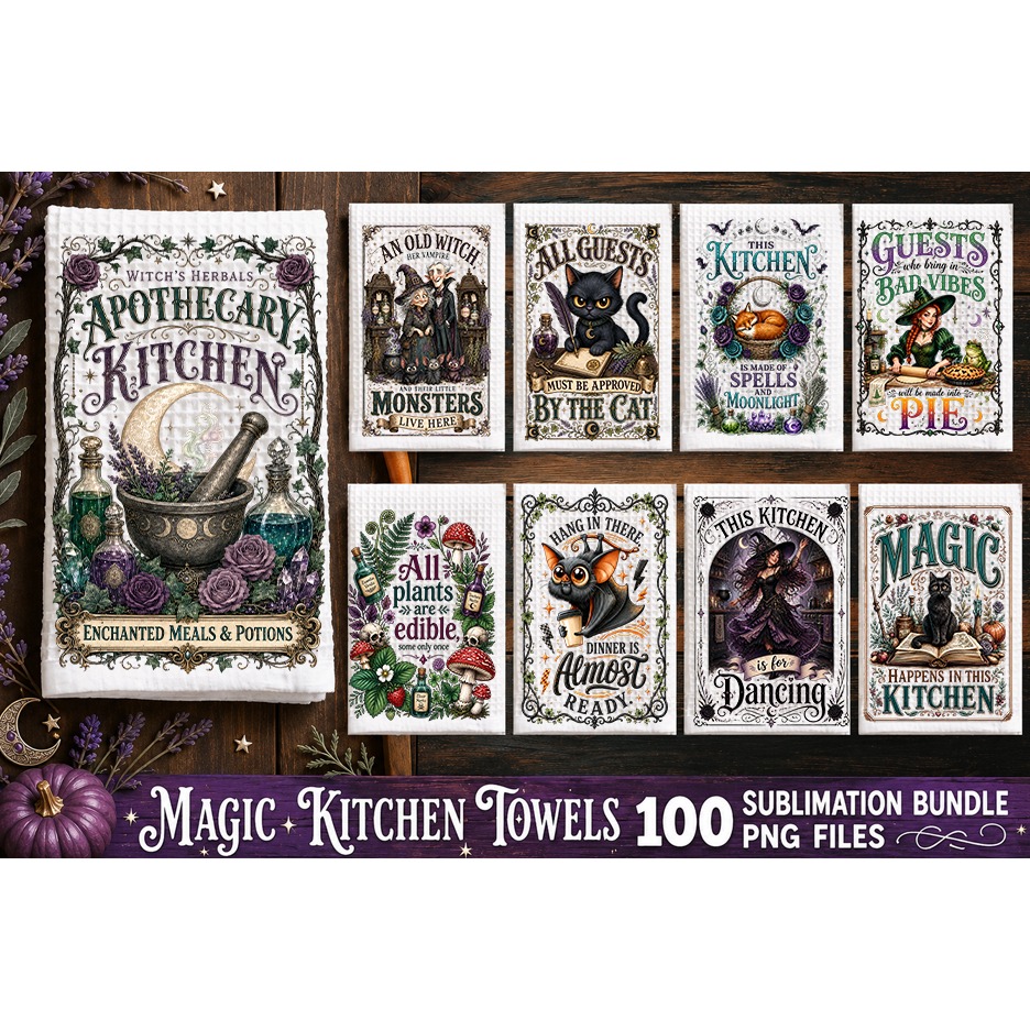 Magic Kitchen Towel Sublimation PNG Bundle 100 Designs 7