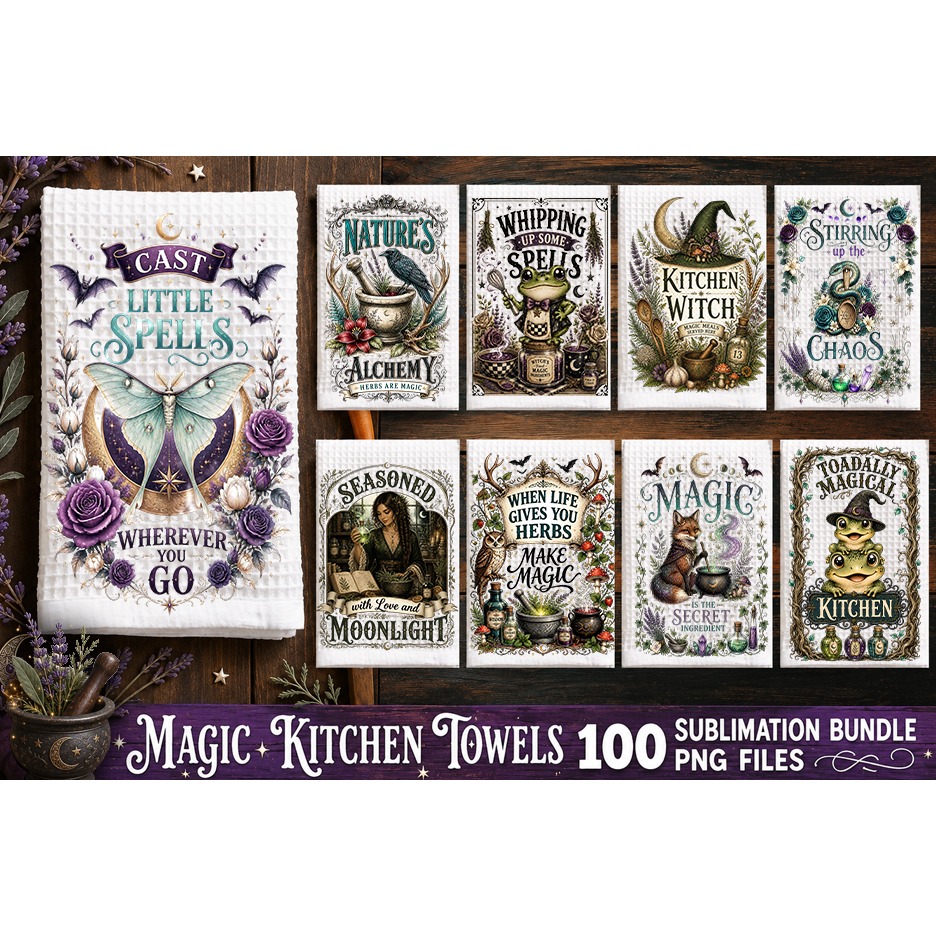 Magic Kitchen Towel Sublimation PNG Bundle 100 Designs 8