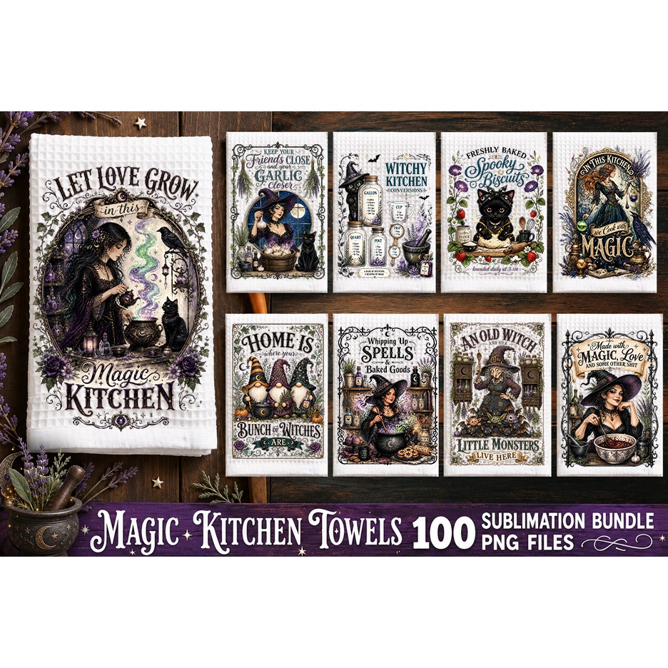 Magic Kitchen Towel Sublimation PNG Bundle 100 Designs 9