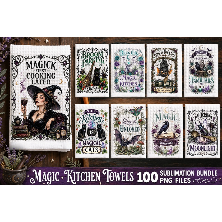 Magic Kitchen Towel Sublimation PNG Bundle 100 Designs 10