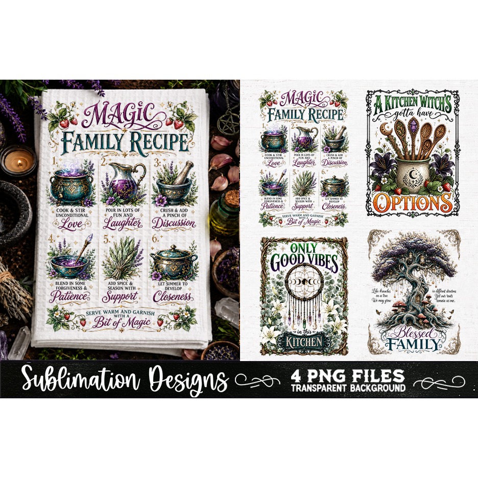 Magic Witchy Kitchen Towels PNG Sublimation Designs 4 Files (10)