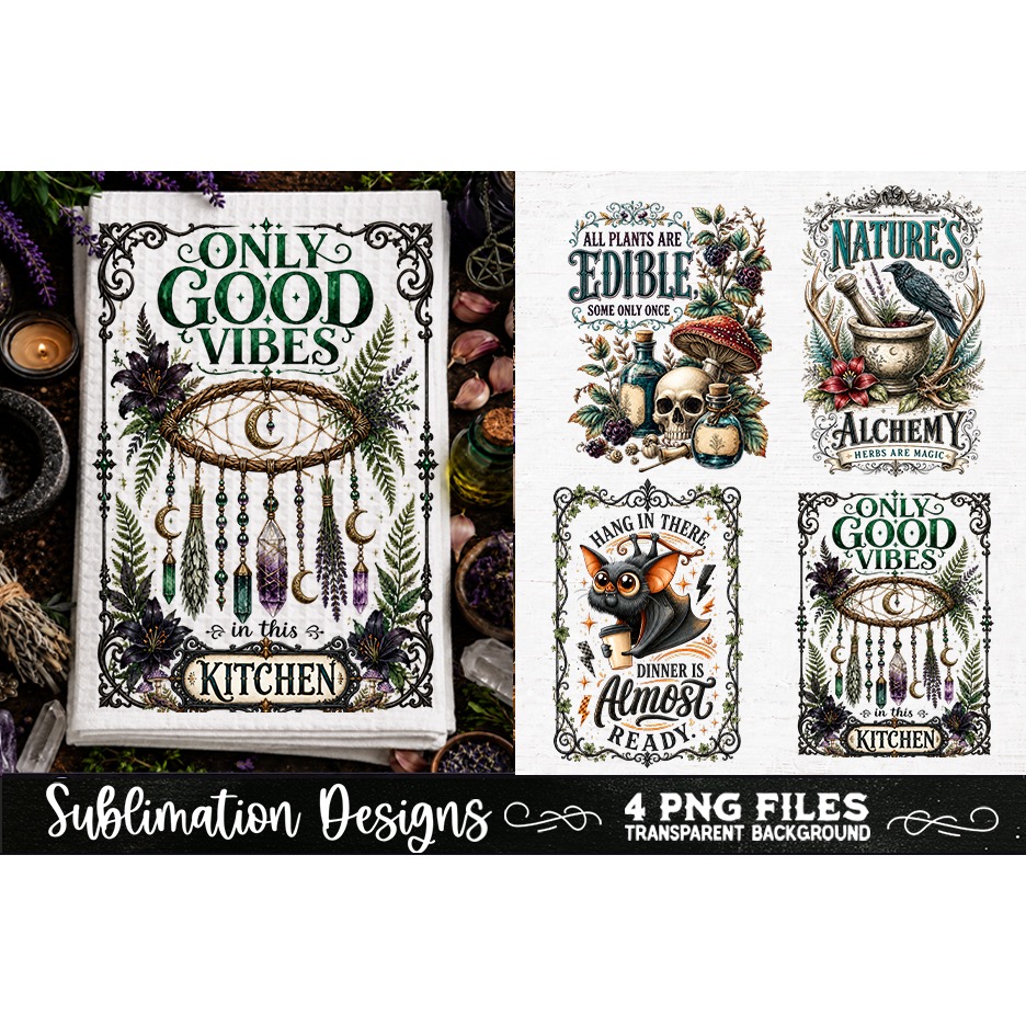 Magic Witchy Kitchen Towels PNG Sublimation Designs 4 Files (11)