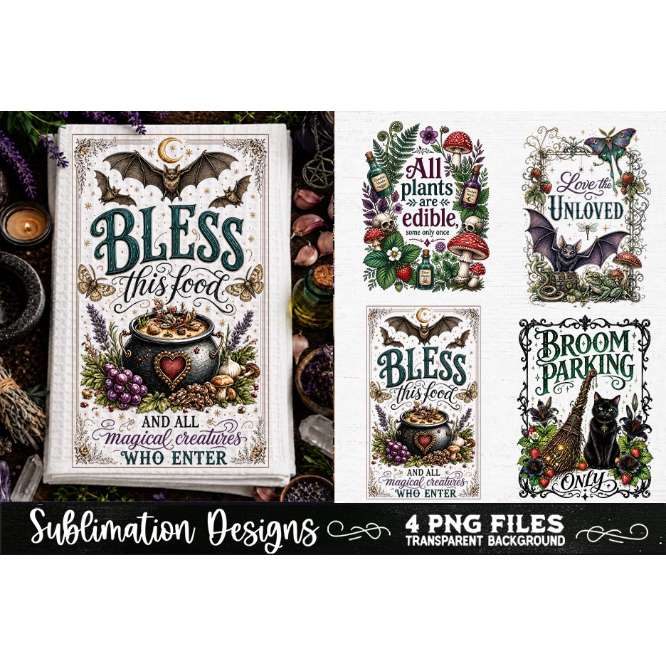 Magic Witchy Kitchen Towels PNG Sublimation Designs 4 Files (12)