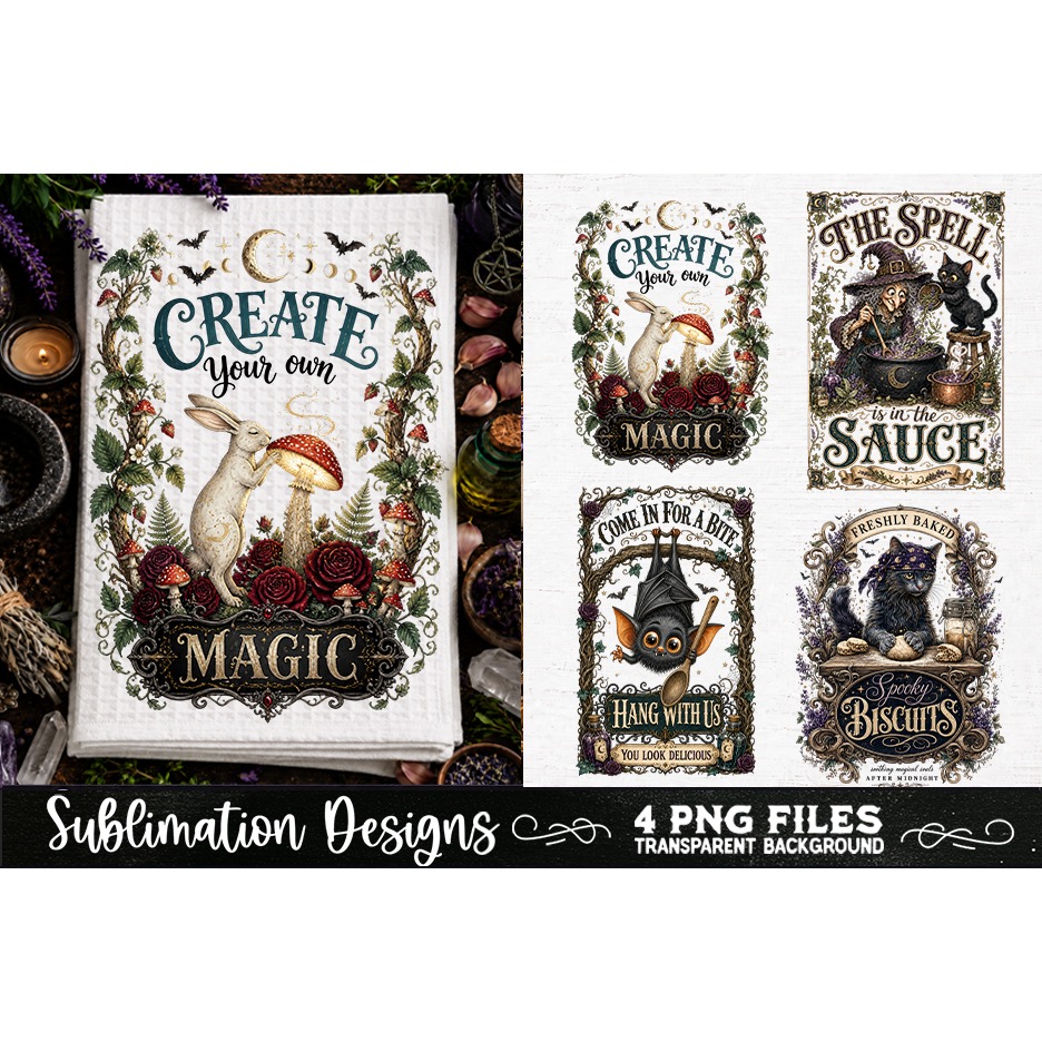 Magic Witchy Kitchen Towels PNG Sublimation Designs 4 Files (13)