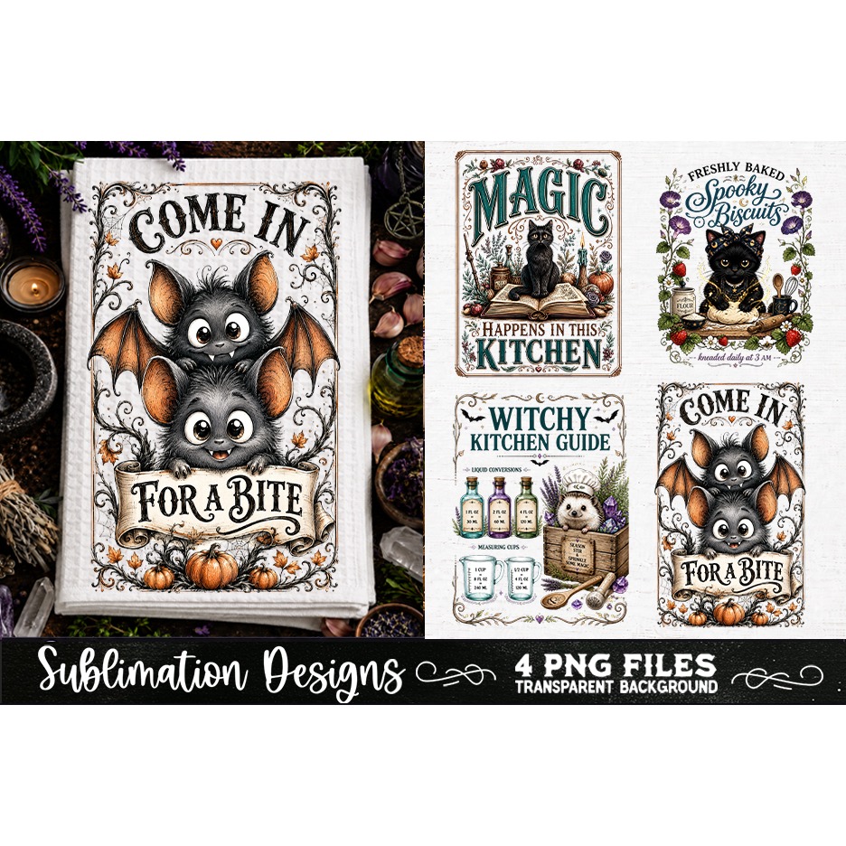 Magic Witchy Kitchen Towels PNG Sublimation Designs 4 Files (14)
