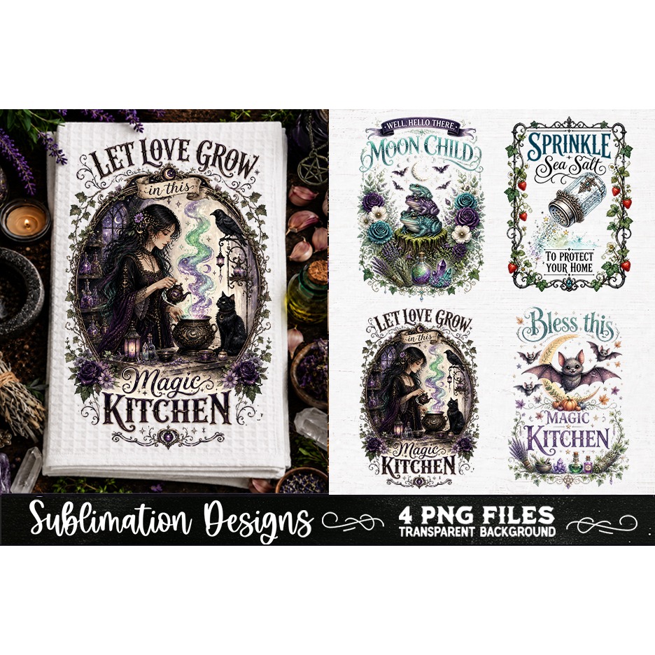 Magic Witchy Kitchen Towels PNG Sublimation Designs 4 Files (17)