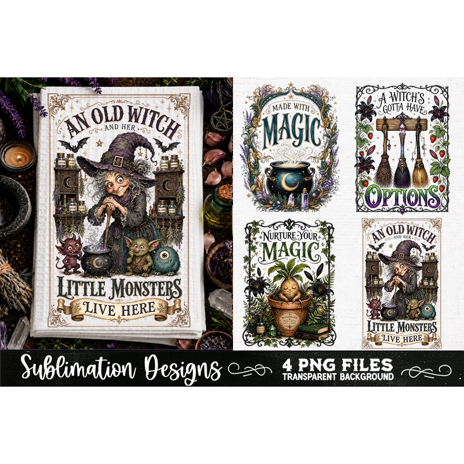 Magic Witchy Kitchen Towels PNG Sublimation Designs 4 Files (18)
