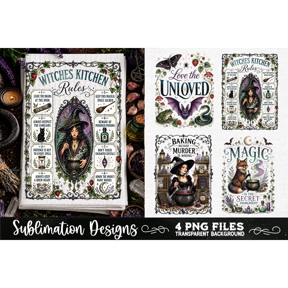 Magic Witchy Kitchen Towels PNG Sublimation Designs 4 Files (19)