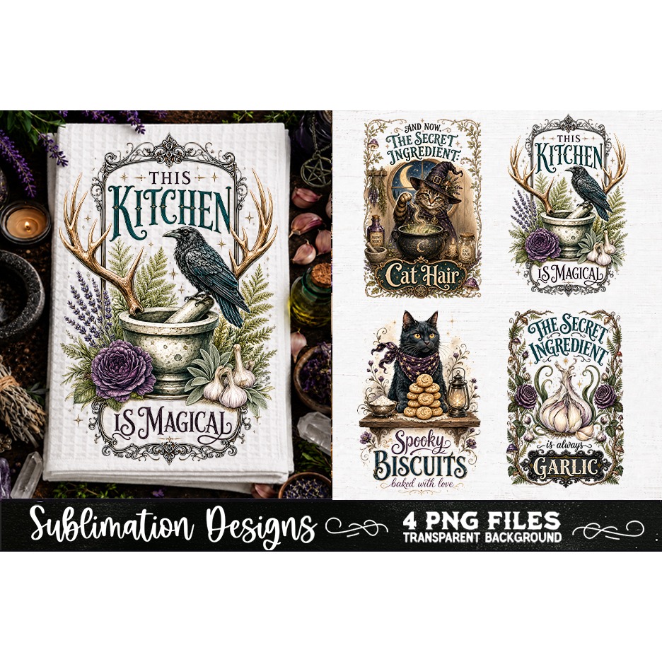 Magic Witchy Kitchen Towels PNG Sublimation Designs 4 Files (2)