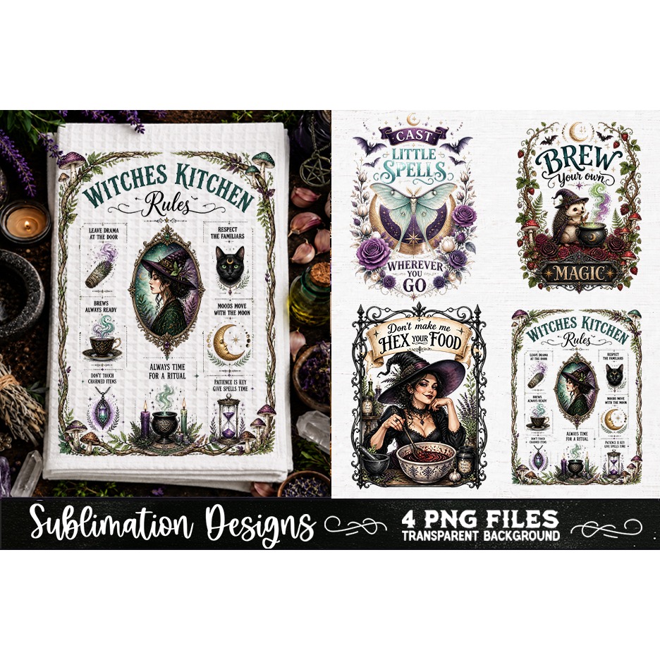 Magic Witchy Kitchen Towels PNG Sublimation Designs 4 Files (20)