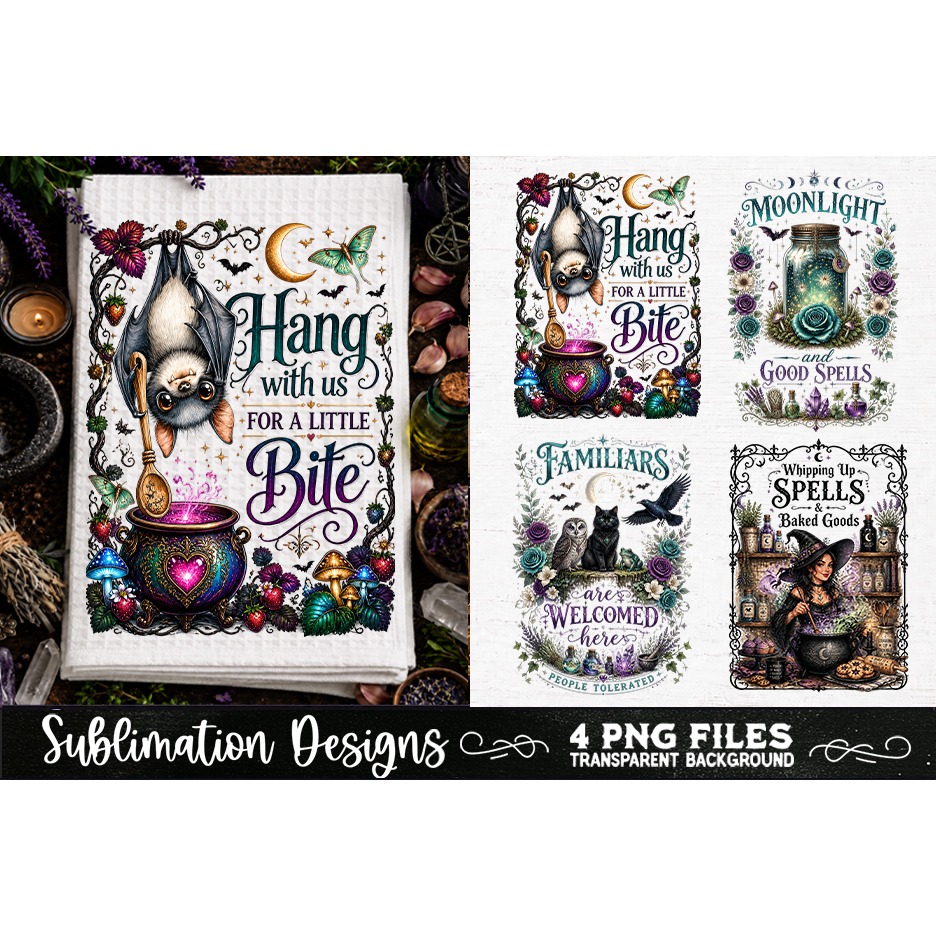 Magic Witchy Kitchen Towels PNG Sublimation Designs 4 Files (21)