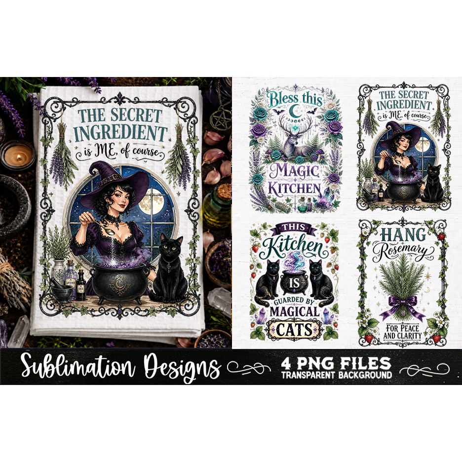 Magic Witchy Kitchen Towels PNG Sublimation Designs 4 Files (22)