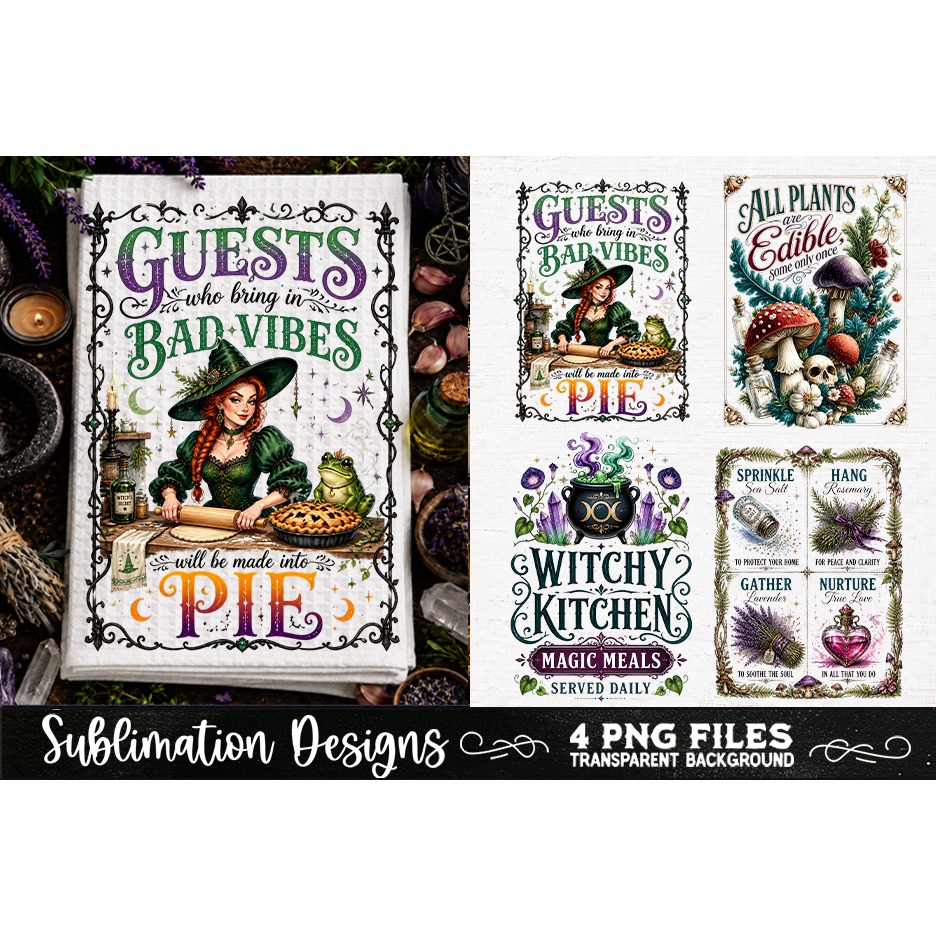 Magic Witchy Kitchen Towels PNG Sublimation Designs 4 Files (23)