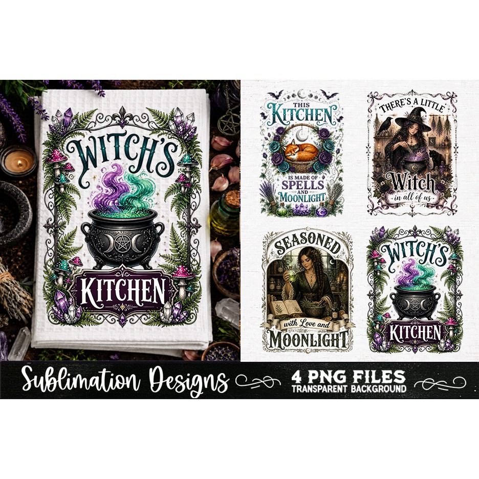 Magic Witchy Kitchen Towels PNG Sublimation Designs 4 Files (24)