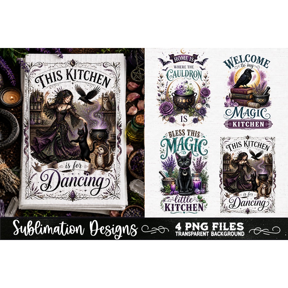 Magic Witchy Kitchen Towels PNG Sublimation Designs 4 Files (26)