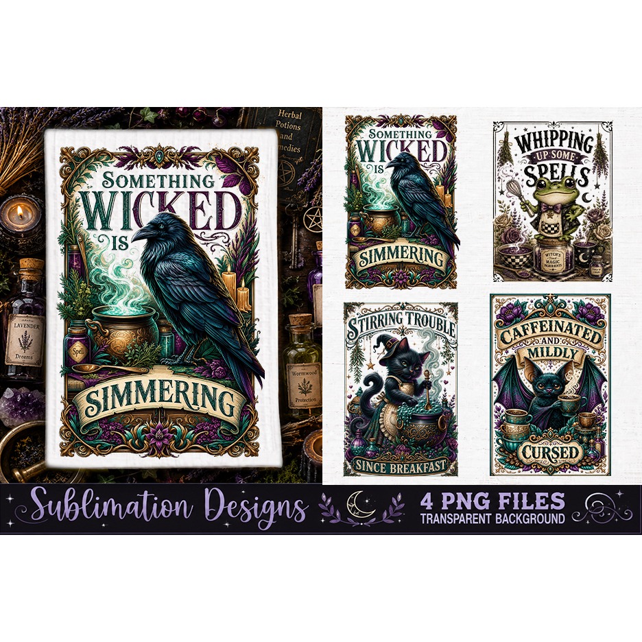Magic Witchy Kitchen Towels PNG Sublimation Designs 4 Files (27)